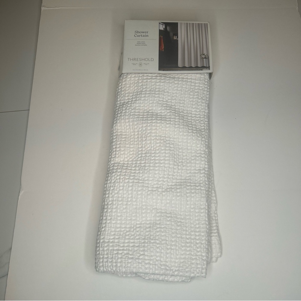 Oversized Relaxed Waffle Weave Shower Curtain Ivory- Threshold - Picture 5 of 10